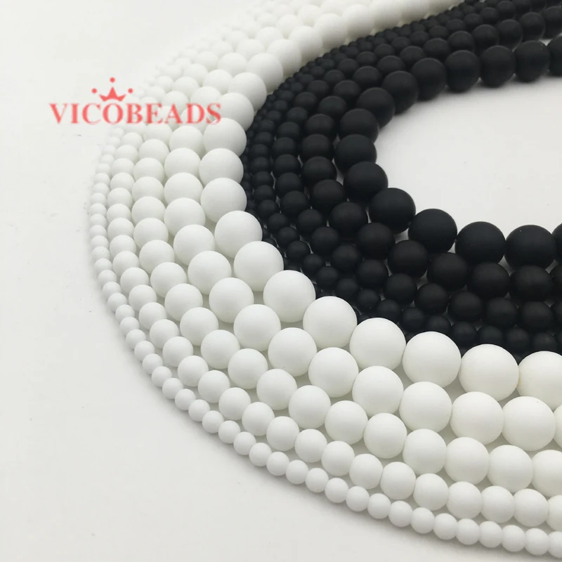 

natural stone White Black Dull Polish Matte Onyx Agata Round Beads 16"/Strand 4 6 8 10 12 14 MM Pick Size