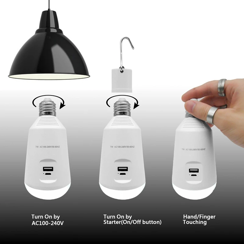 Koop AC100 240V LED Smart Lamp POWER BANK Zonnepaneel Noodverlichting Oplaadbare Batterij Lamp voor Thuis Indoor en Outdoor Verlichting