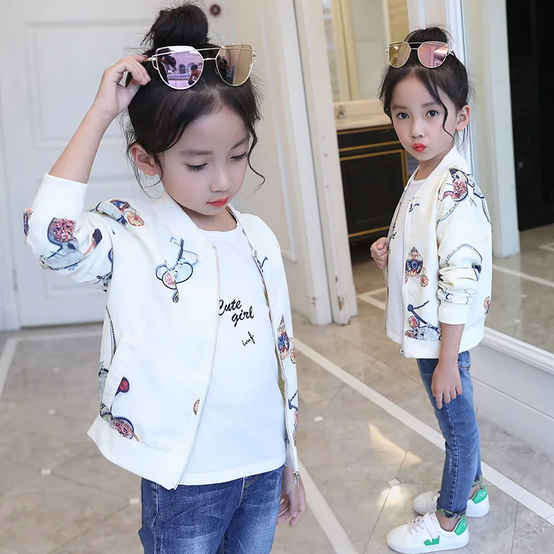 

Children Wear Women's Spring/ Autumn 2019 New Cartoon Printing Fashion Comfortable Small Fresh Stand Collar Zipper Short Jacket
