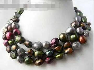 

Free Shipping >> 50'' 12mm Gray Purple Green Coffee Baroque Freshwater Pearl Necklace