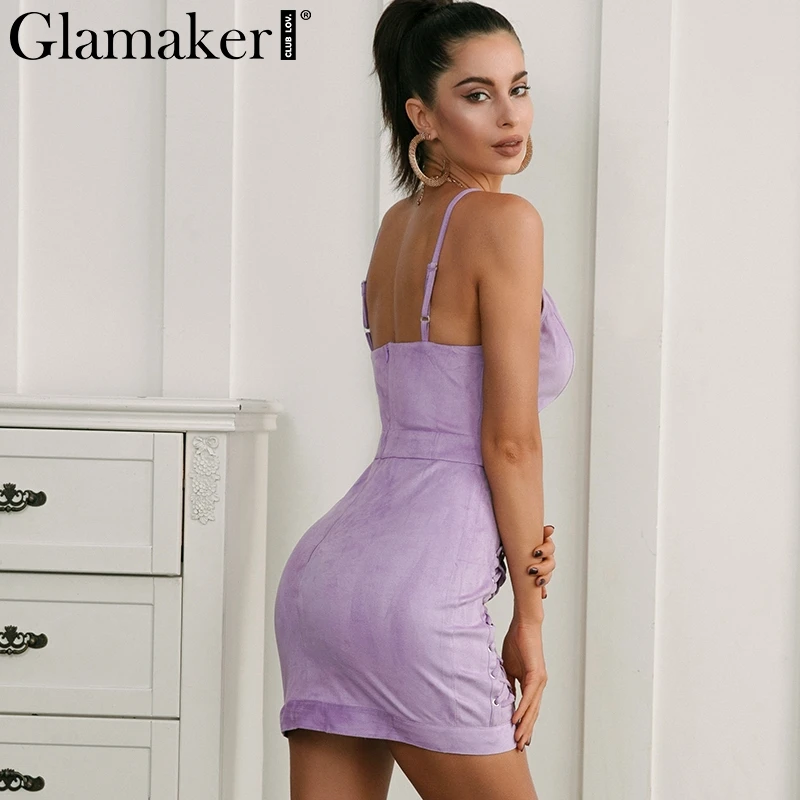 Glamaker кружевное замшевое летнее платье для женщин глубокий v образный вырез