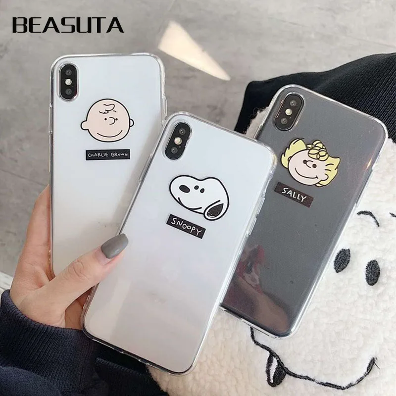 

Cartoon Snoopys Dog and Charlie Brown soft tpu Transparent cover case for iphone 6 6splus 7 7plus 8 8plus X XR XS MAX coque capa