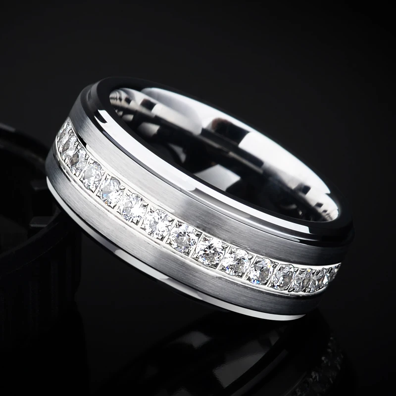 Saya Брендовое мужское кольцо из карбида вольфрама с кубическим цирконием 8 мм, полированное обручальное кольцо, Размер 7-10