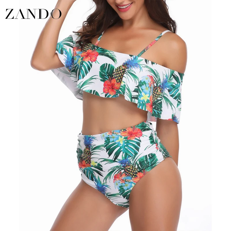 

Zando Women Tankini Printed Sexy Backless Halter Beach Swimwear Two Piece Suits Female Bathing Body Suits
