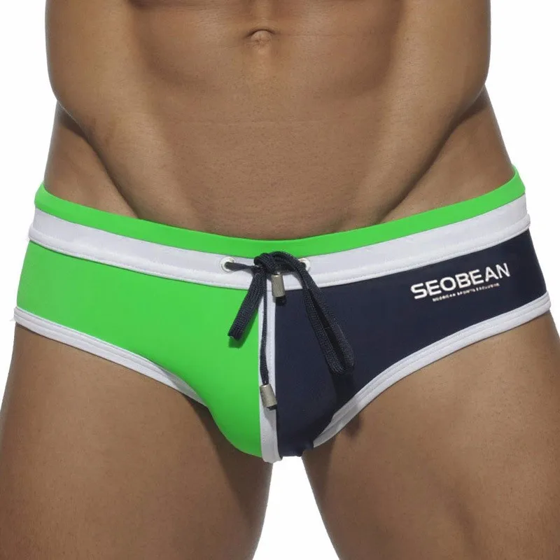 Спортивная Мужская одежда для плавания, нейлоновые плавки с низкой посадкой размера плюс, пляжная одежда для геев, Мужская одежда для плавания Maillot De Bain Homme - Цвет: green