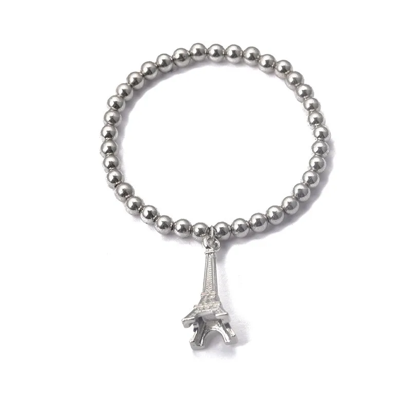 6 шт. жемчужный многослойный браслет набор для женщин ювелирные изделия серебряный женский браслет винтажные браслеты с подвесками в форме монет Эйфелева башня Femme браслеты
