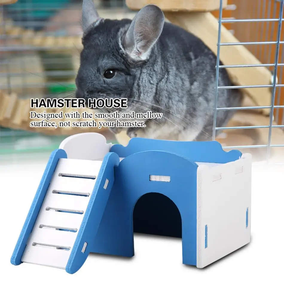 3 Colors Double Layer Hamster House Cute Wooden Sleeping House with Stairs