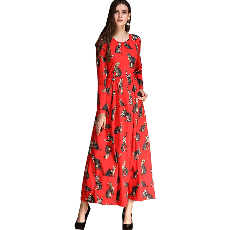^Cheap Women Autumn Slim High Street Runway Plus Size 3XL 8XL ALine Patchwork Zipper Casual 3D Printed Cats RED Long Dress ^Cheap Women Autumn Slim High Street Runway Plus Size 3XL 8XL ALine Patchwork Zipper Casual 3D Printed Cats RED Long Dress