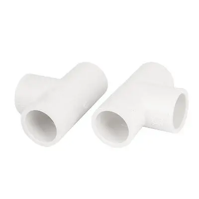 

White PVC Three Way Tee Shaped Fitting Wire Pipe Connector 20mm Inner Dia 2 Pcs