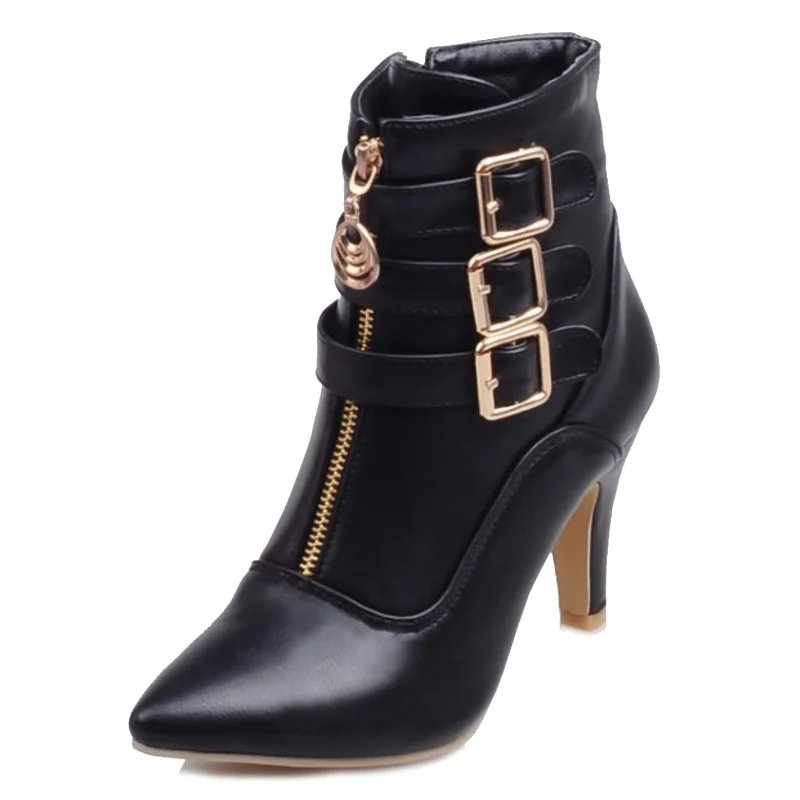 Cool Chunky Chaussures Femme Noir Bottes 8 Q059 Courte Filles Toe Boucle Moto Taille blanc Point Cm Talon Zip Sjjh Grande Mode rouge Avec Cheville LqUVGSMzp