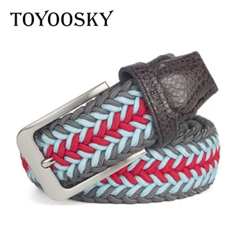 

Women Men Belts New Arrival Casual Rectangular Buckle Fish Bone Veins Weave Elastic Canvas Comfortable All-Match Belts TOYOOSKY