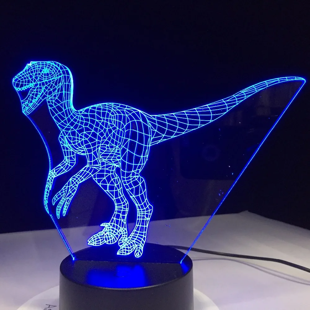  Velociraptor 3D Lamp Dinosaur Blue 7 Color Led Night Lamps for Kids Touch Led USB Table Baby Sleepi - 32885733638