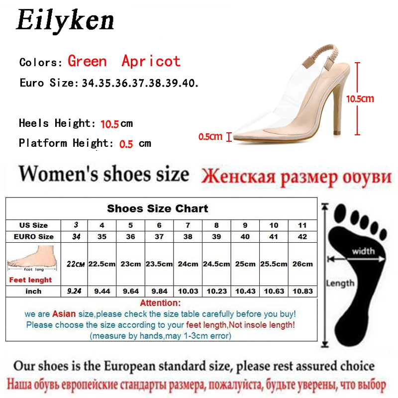 Eilyken флуоресцентные зеленые прозрачные туфли из ПВХ на высоком каблуке летние