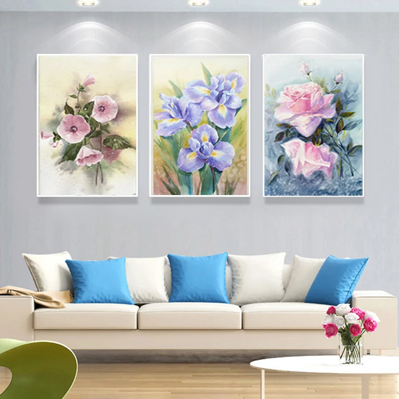 

Diamond Painting by Numbers Diamond 5D DIY Diamond Painting Cross Stitch Kits Wall Decor Pink Purple Flowers Green Leaves