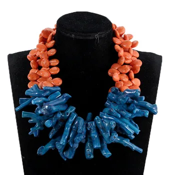 

Gorgeous Orange and Teal Blue Baroque Coral Necklace Fashion African Wedding Beads Party Necklace Bridal Jewelry 2018 CNR037
