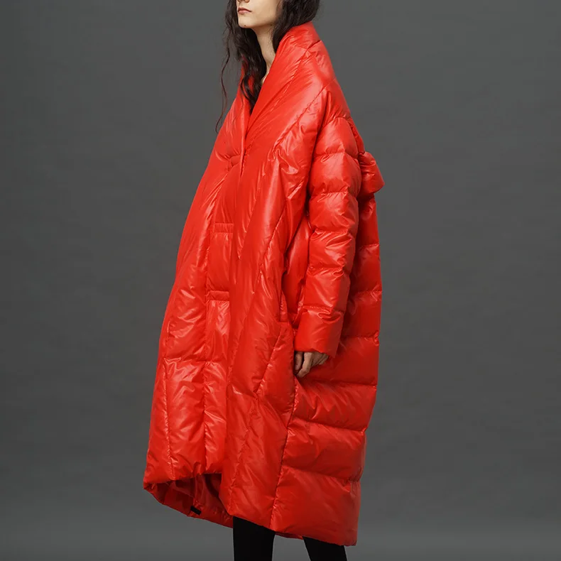 S-4XL, плюс размер, 90% утиный пух, пальто, модный бренд, высокий воротник, плащ, стиль, длинный пуховик, женский большой размер, толстое теплое пальто wj1305 - Цвет: red
