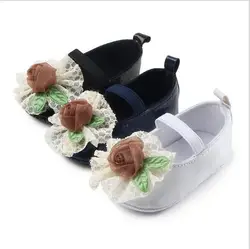 2016 прекрасный цветок детская обувь для девочек Младенческая малышей PU Обувь для малышей новорожденных противоскользящие принцессы Обувь