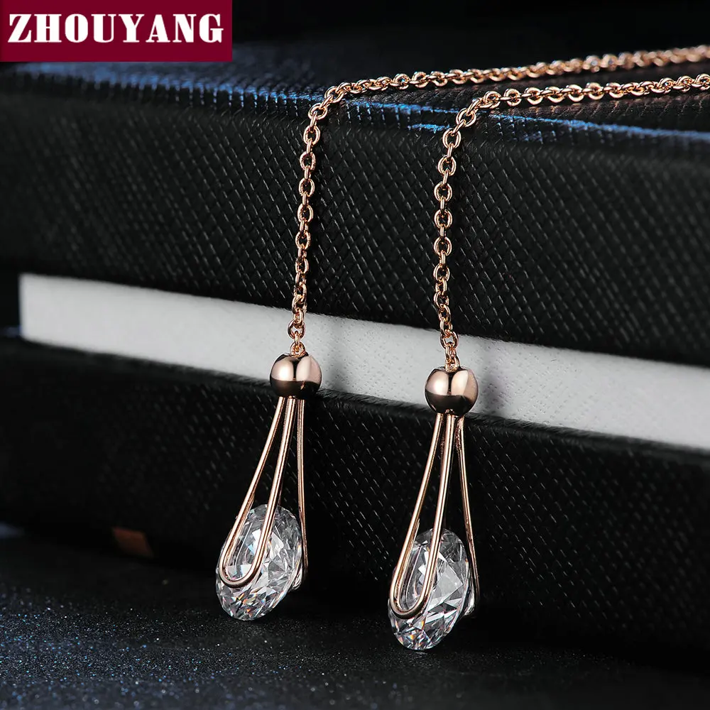 

ZHOUYANG Chain Earring For Women Cubic Zirconia Long Chain Rose Gold Color & Silver Color Ear Line Fashion Jewelry Gift ZYE683