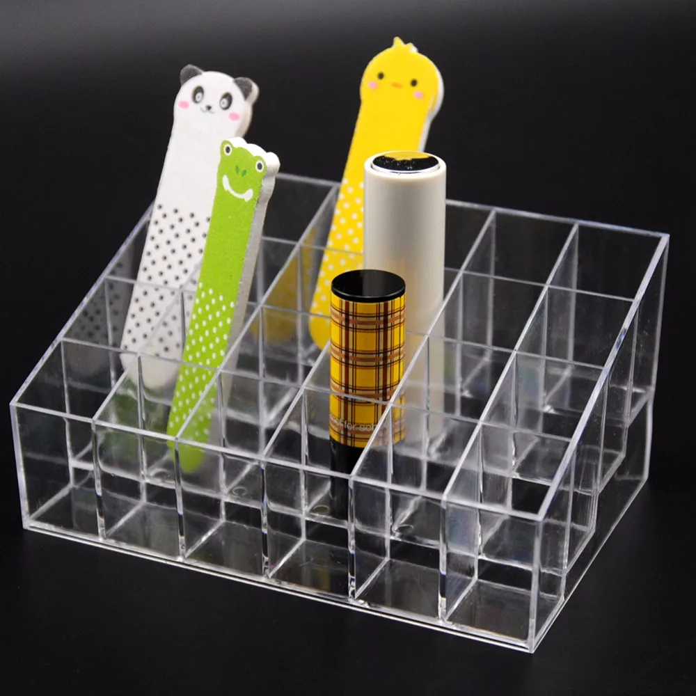 

Makeup Cosmetic Organizer 24 Compartments Clear Plastic Box Lipstick Holder Makeup Storage Box Make Up Organizer For Cosmetics