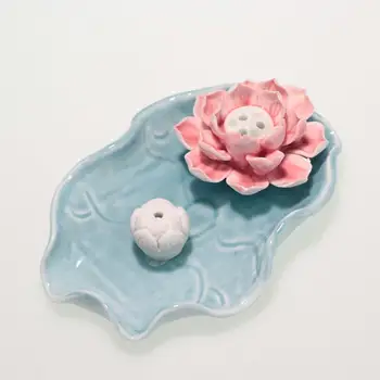 

Portable Porcelain Lotus Flower Censer Ceramic Incense Burner Holder Aromatherapy Furnace Holder Use In Home Office Teahouse
