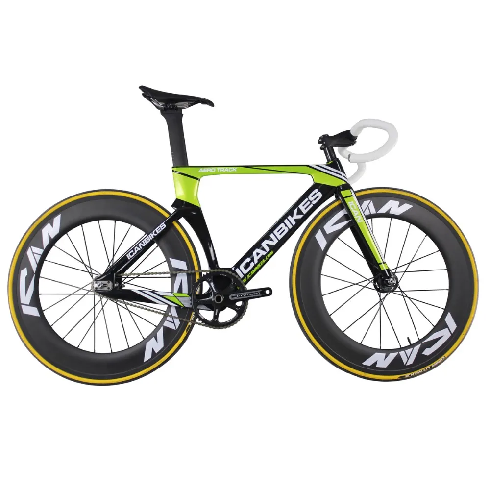 Clearance ICAN logo Full Carbon Aero Fixed Gear Track Bike without brake single speed bicycle UD Glossy Green Finished size 49/51/54/56cm 0 Clearance ICAN logo Full Carbon Aero Fixed Gear Track Bike without brake single speed bicycle UD Glossy Green Finished size 49/51/54/56cm 0