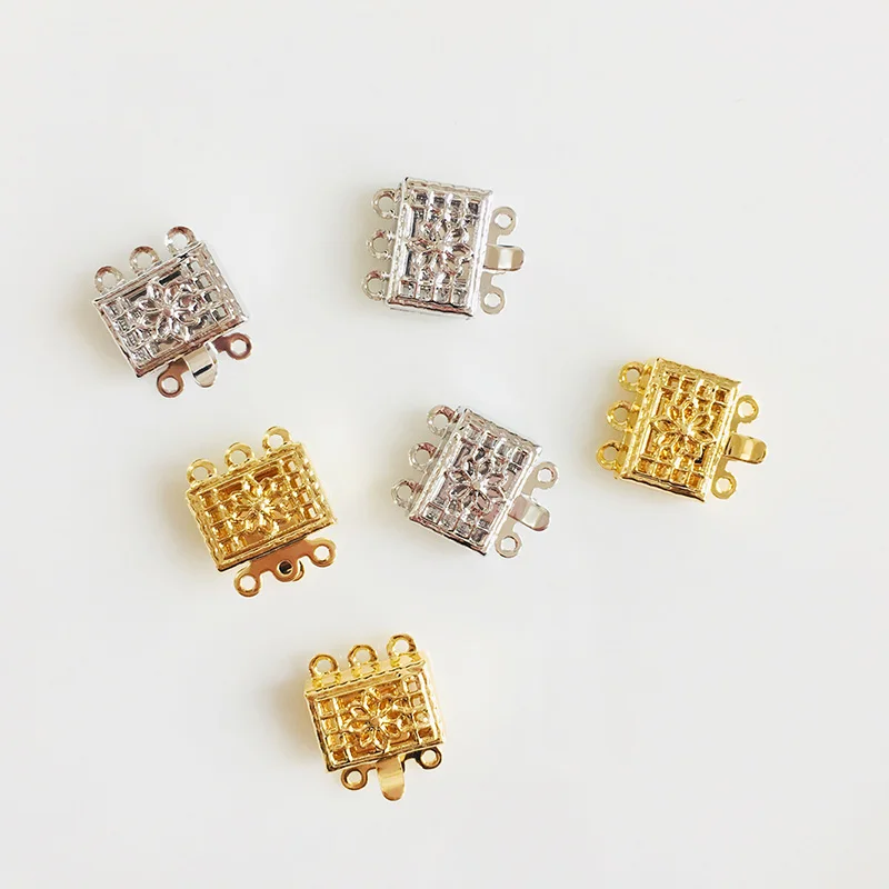 wholesale 10pcs/lot golden 14k gold plated clasp for necklace bracelets three strands jewelry