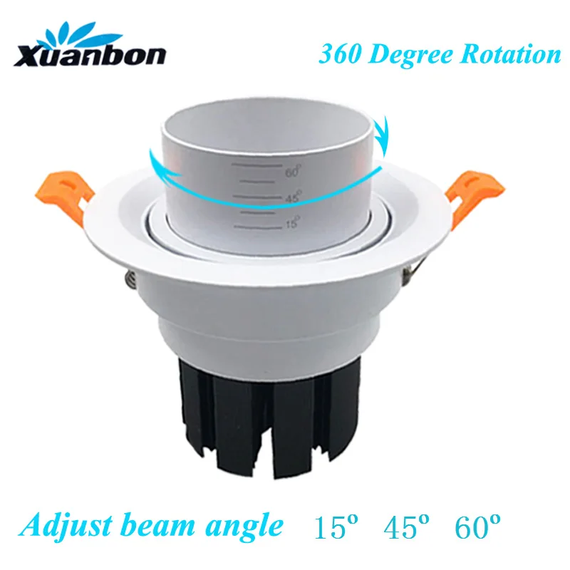 

360 degree rotation LED cob zoom spotlight ceiling Led Downlight 7W 9W 12W 15W Adjust beam angle 15 45 60 degree AC85-265V