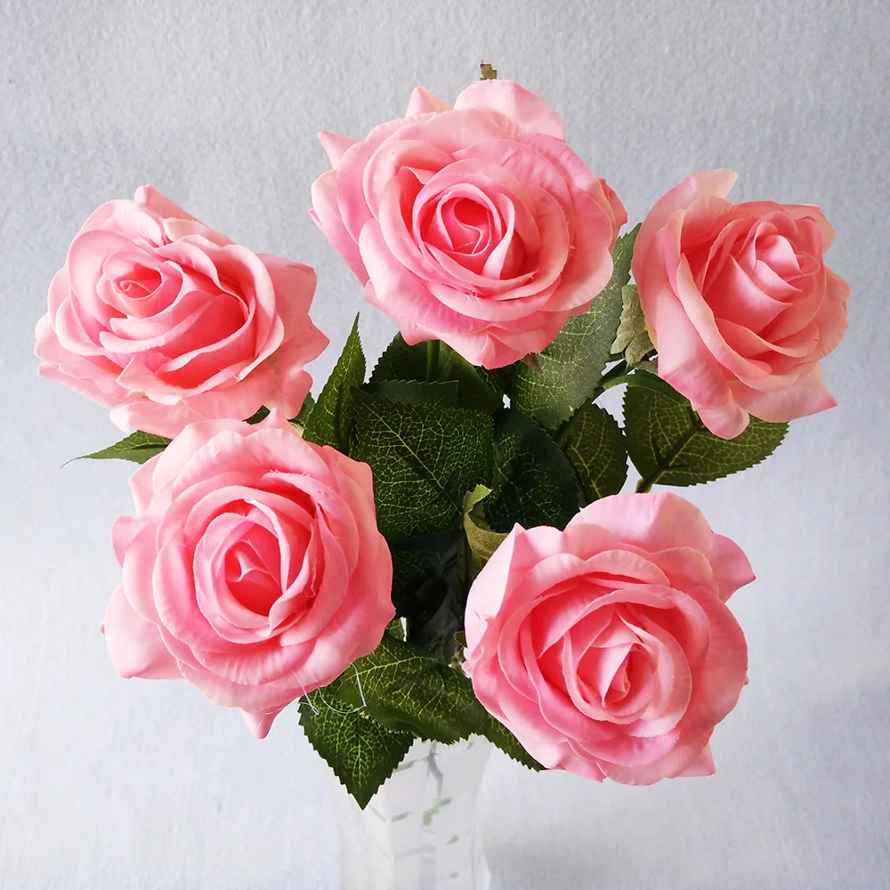 10 шт./лот темно-красный цветочный латекс Настоящее сенсорный Роза искусственного шелка Цветы для дома Свадебная вечеринка цветочное оформление ремесло - Цвет: Light Pink