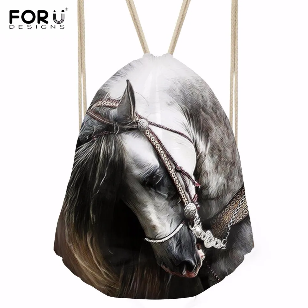 FORUDESIGNS/модные большие мешки Drawstring для мальчиков и девочек красивые 3D животного Crazy Horse печатных рюкзаки Softback студентов мешок