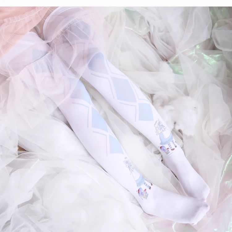 

Miss Alice Women's Lolita Over-knee Stockings Blue-and-White Diamond Printing Thigh High Long Stockings Cosplay Good Quality