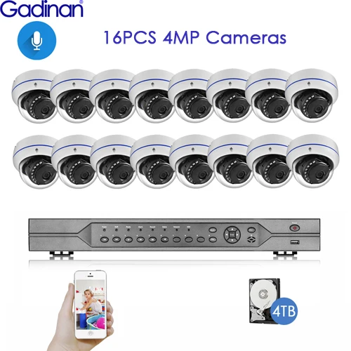 16PCS 4MP Cameras Gadinan H.265 16CH 5MP POE NVR система видеонаблюдения 5MP 335E 4MP 3MP 2MP 1080P Аудио Микрофон POE ip-камера P2P комплект видеонаблюдения - Цвет: 16PCS 4MP Cameras