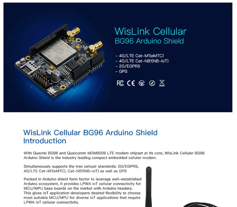 WisLink cellular Quectel BG96 Arduino Щит NB-IoT модуль Поддержка 2G 4G LTE EGPRS сеть со слотом для sim-карты gps антенна Q081