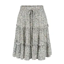 Модный тренд горячие модели женские модели модные женские ленты с оборками и цветочным принтом Пляжная повседневная короткая мини-юбка