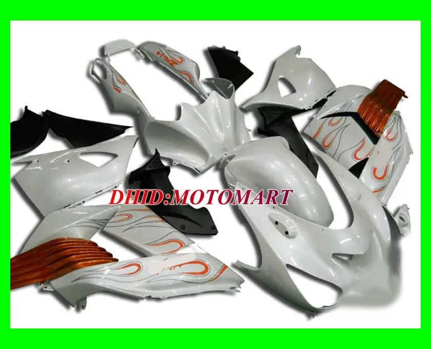 

Hot Sale!!Motorcycle Fairing kit for KAWASAKI Ninja ZX14R 2006 2007 ZX14R 06 07 Double flames white Fairings set+gifts SQ34