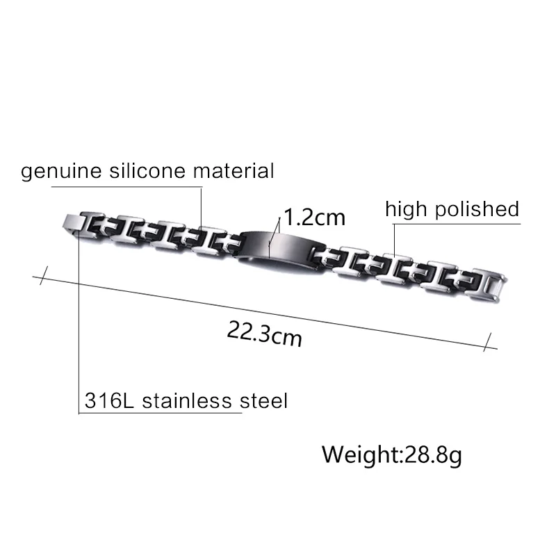 XUANPAI 12 мм ID браслет из нержавеющей стали для мужчин силиконовый идентификационный браслет мужские ювелирные изделия гравировка