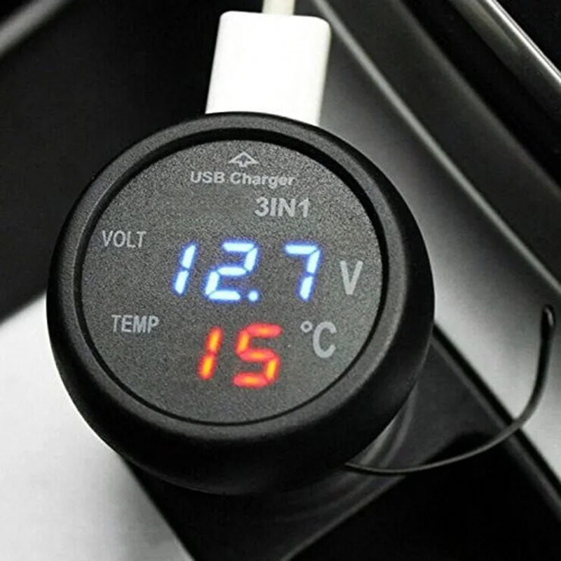 

Car Auto Monitor Display USB Charging Charger for Phone GPS LED Digital Voltmeter Gauge Thermometer Car Accessories Auto Parts