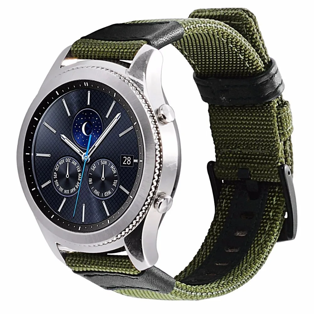 Для gear S3 S2 Frontier/Classic Galaxy Watch 46 мм 42 мм полосы 20/22 мм быстросъемный нейлоновый с кожаным спортивным ремешком на запястье