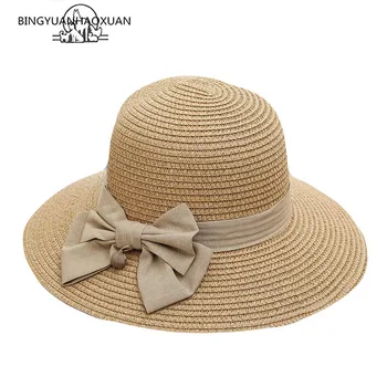 

Woman Summer Bow Grass Hats Panama Hat Outdoor Beach Headdress Sunhats Women's Visors Straw Sunhat Shade for Women Sun Visor