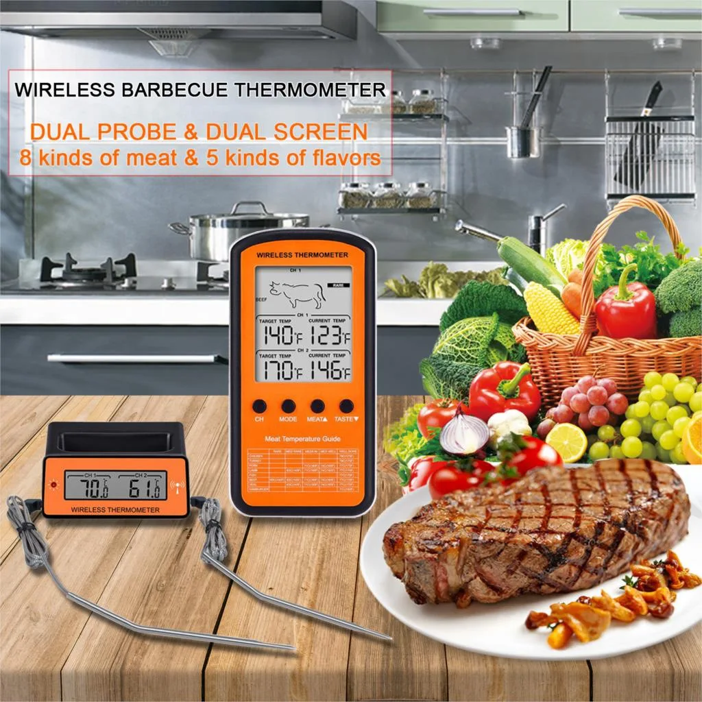 ABFP беспроводной прием двойной зонд Электронные продукты питания термометр для барбекю жареный сахар пищевой термометр