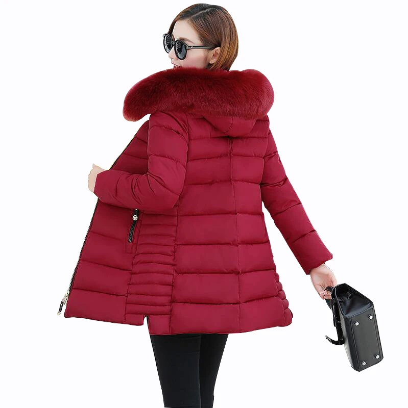 Best Rlyaeiz 2018 Fashion Winter Jackets Women Coat Mid long Warm Slim Thicken Parka Down Jacket Fur Collar Hooded Women Winter Coats