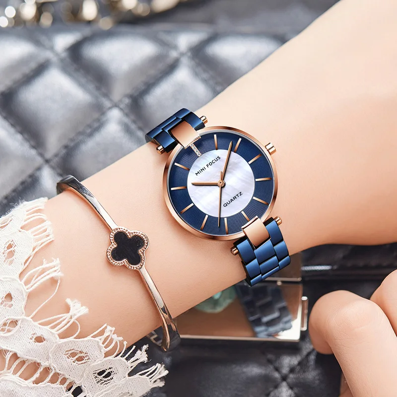MINI FOCUS Blue Strap Quartz Watches for Women Analogue Waterproof Stainless Steel Luxury Wristwatch for Lady Woman 0244L.04 MINI FOCUS Blue Strap Quartz Watches for Women Analogue Waterproof Stainless Steel Luxury Wristwatch for Lady Woman 0244L.04