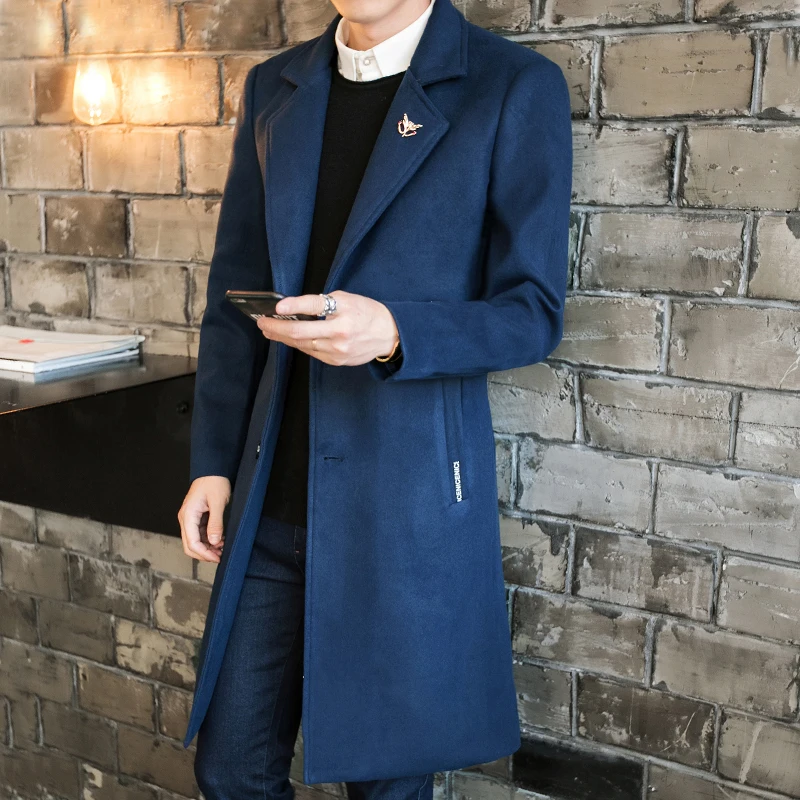 

2019 New Winter Wool Traneh Mens Casual Long Section Woolen&Blends Men's Pure Color Casual Fashion Jackets Brend Men Overcoat