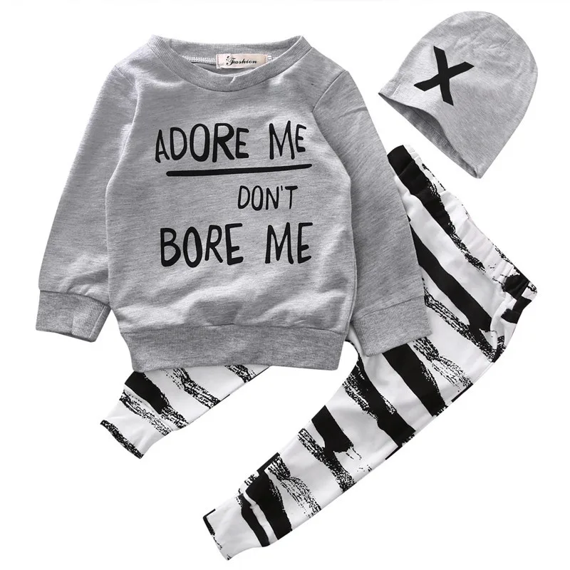 

2018 Newly kids boys clothes Set baby clothing sets Newborn Baby Girl Boy Long Sleeve T shirt + zebra Pant Hat 3pcs Outfits Set