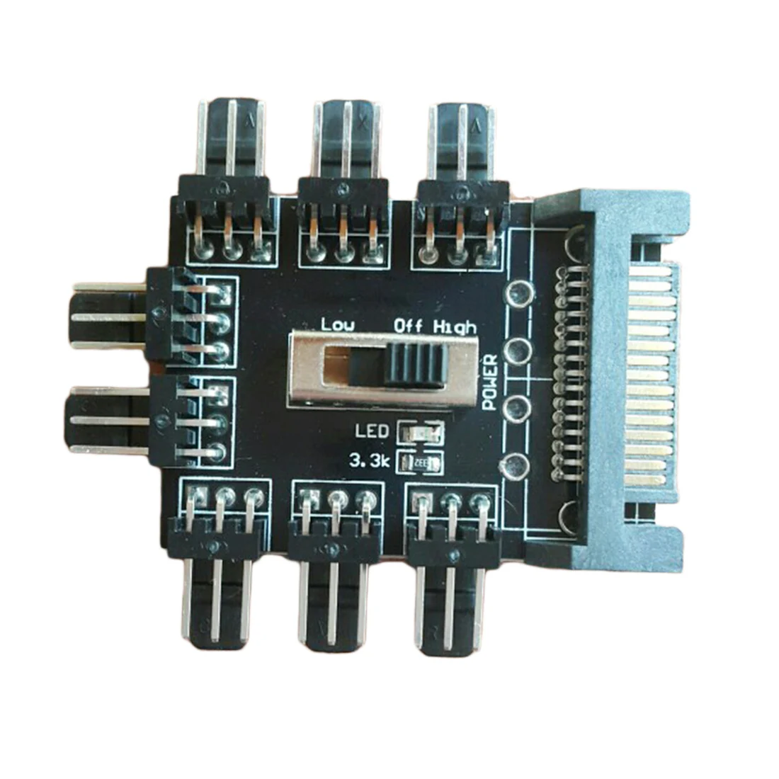 ПК компьютер SATA 1 до 8 многоканальных сплиттер кулер вентилятор охлаждения концентратора 3pin 12 В Мощность гнездо адаптера PCB 2 уровня