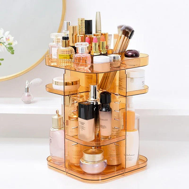 360-degree Rotating Makeup Organizer cosmetic Display Case round jewelry storage rack box Adjustable Cosmetic Storage Rack