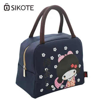 

SIKOTE 2018 Zipper Student Cooler Bag Cartoon Girl Pattern Insulation Lunchbox Package Lunch Bag Oxford Cloth Kids Cooler Bag