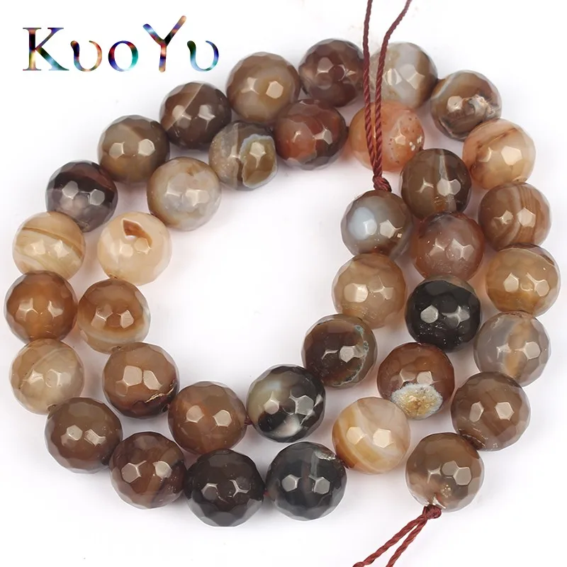 

Faceted Coffee Striated Agat Onyx Round Loose Stone Beads 15"Strand/Inch 4 6 8 10 12mm For Jewelry Making DIY Bracelet Necklace