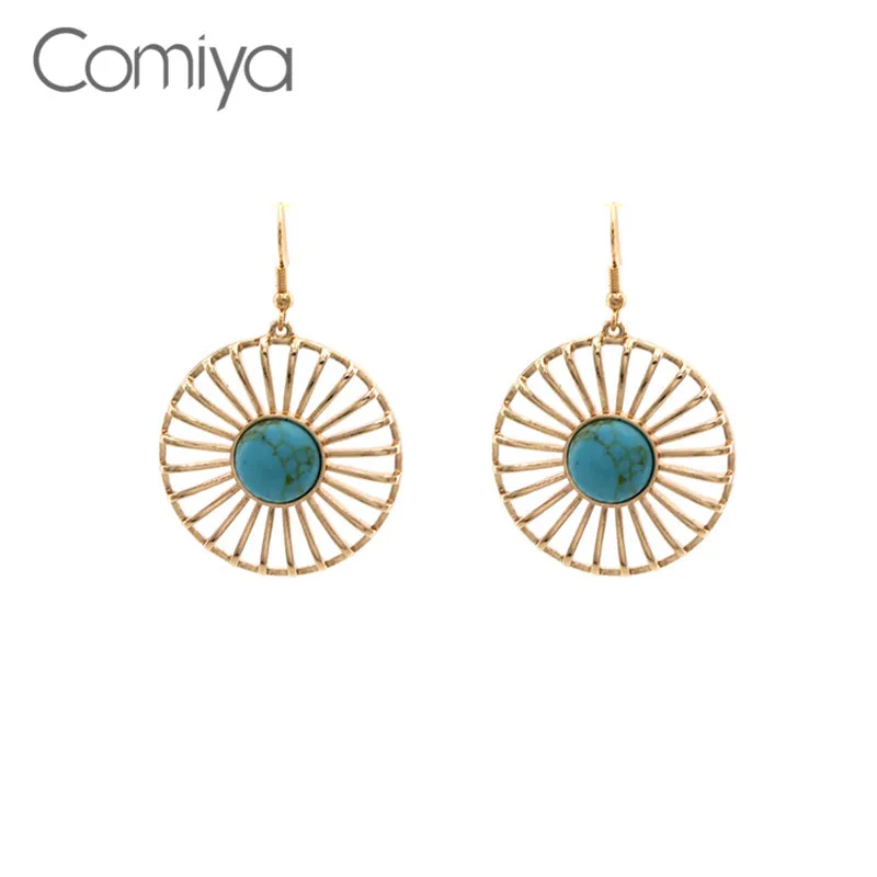 

Comiya Vintage Earrings Zinc Alloy Statement Accessories Gold Color Stone Mosaic Elegant Wedding Jewelry Orecchini Wholesale
