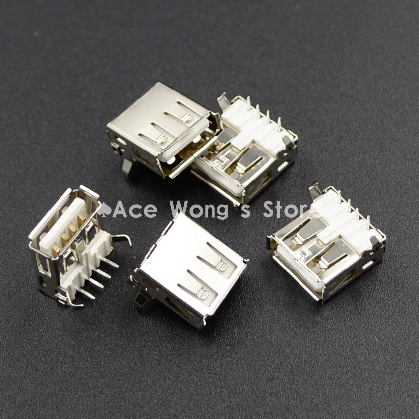 

10PCS USB Female Type-A 4Pin Socket Connector 90 degree bend feet