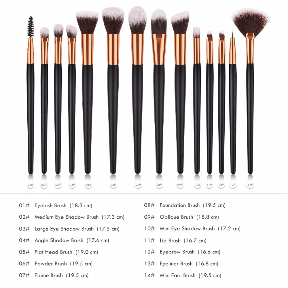 14 PIECE Black Makeup Brushes Set Face Foundation Powder Blush Contour Eye Shadow Lipstick Cosmetic Beauty Make-up Brush Kit (6)